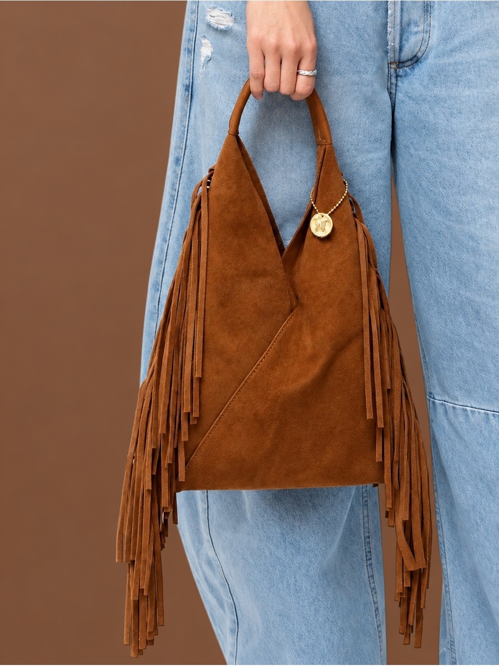Laura Di Maggio Milano Suede Fringe Hobo Bag NWT Made in Italy